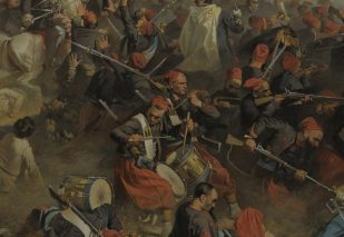 Luigi Norfini, particolare Vittorio Emanuele II e gli zuavi a Palestro, olio su tela, 1863, Torino, Museo Nazionale del Risorgimento italiano